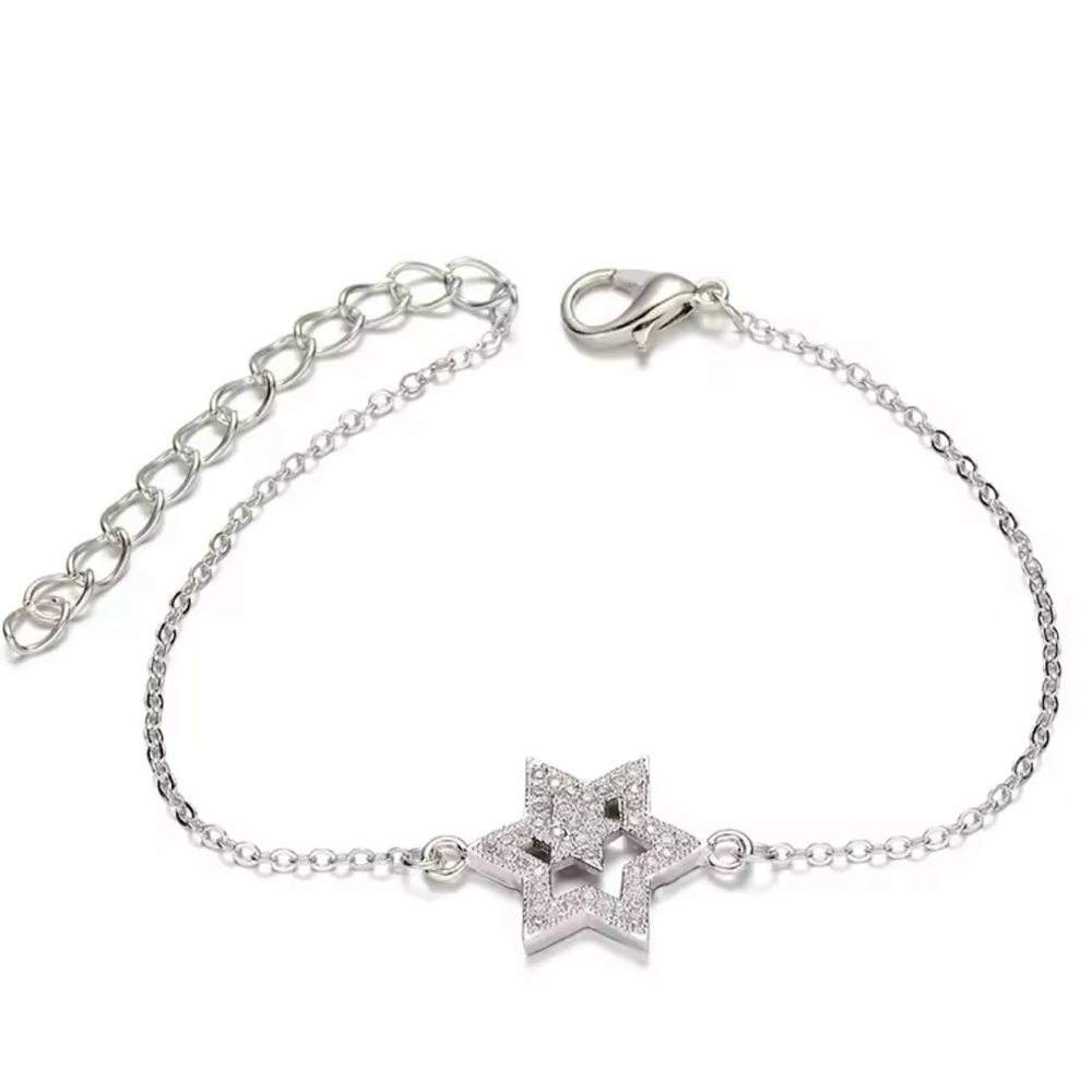 Elegant Silver Double Star of David Bracelet! Unique Design!